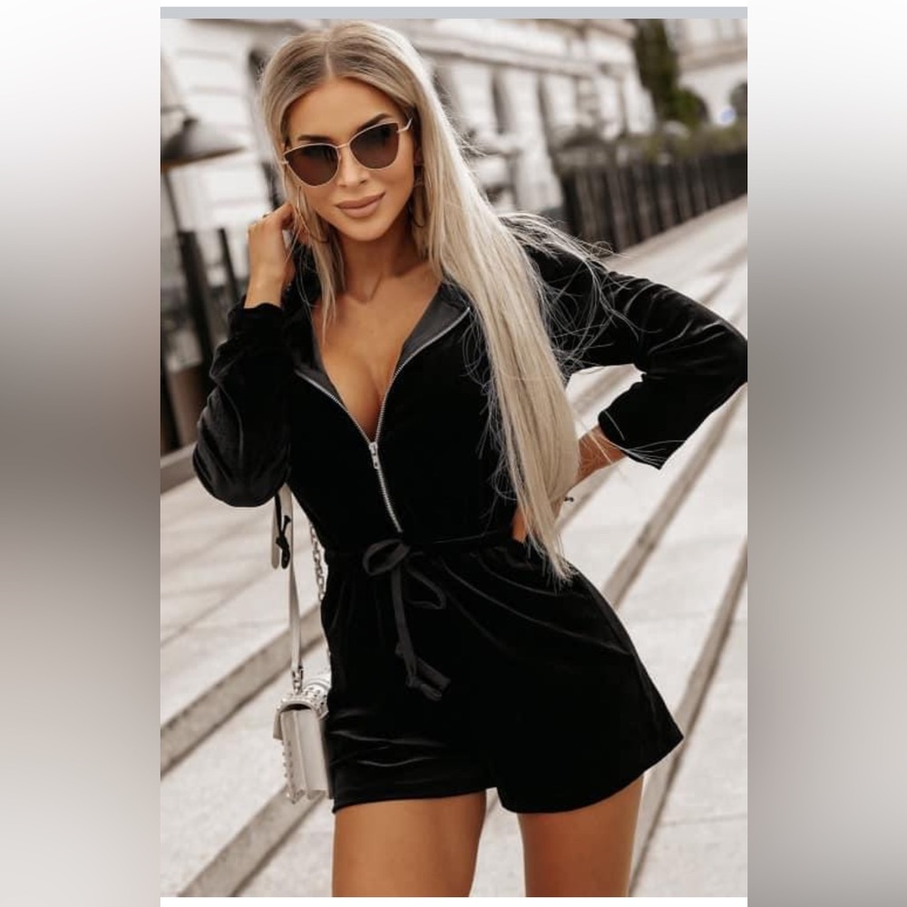 NEW•Zen Lily•The Essential Little Black Velvet Romper•XL